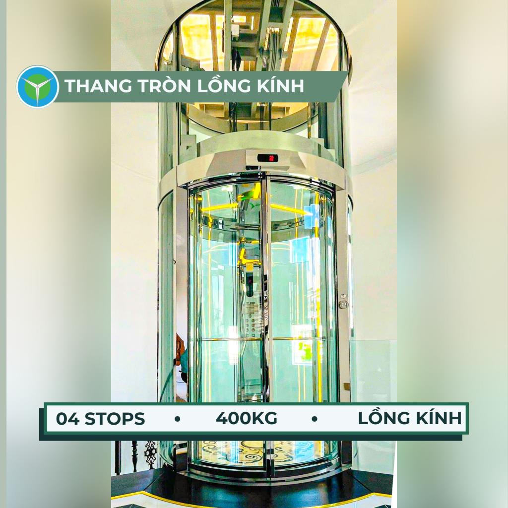 Thang máy Tròn lồng kính gia đình 400kg lắp đặt tại Hà Huy Tập, Quận 7, TPHCM