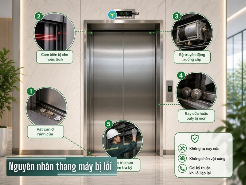 Các lỗi cửa thang máy thường gặp và cách xử lý an toàn