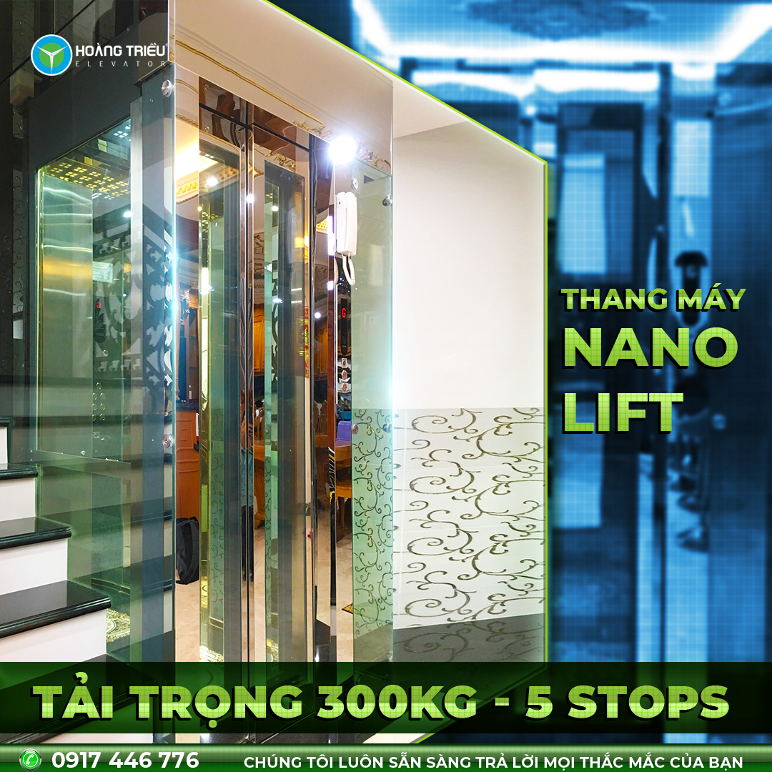 Thang máy gai đình NanoLift tải trọng 300kg 5 stops | Thang máy Hoàng Triều